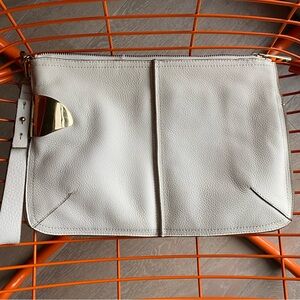 Halston Heritage Large white lambskin Leather Pouch Wristlet Clutch Bag